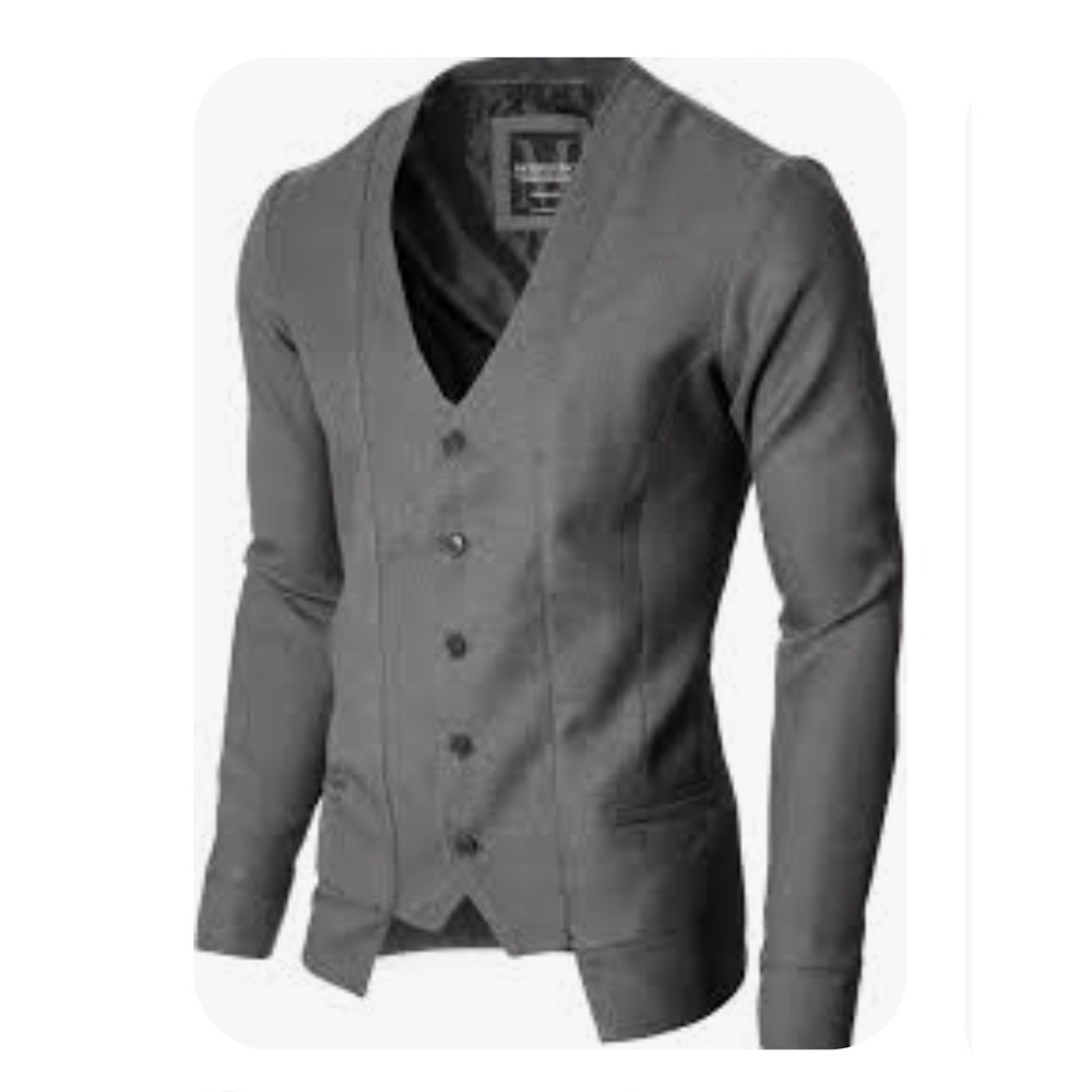 MODERNO Blazer Jacket Mens Grey V Neck Button Front Modern‎ Prom Stretch New